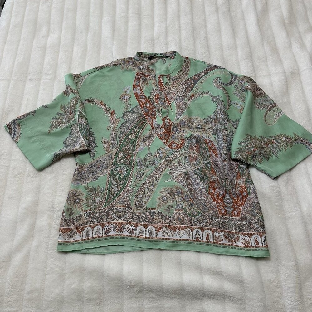 Zara Basic Green Paisley Size M Light Spot Upper Left In 2nd Picture. Summer
